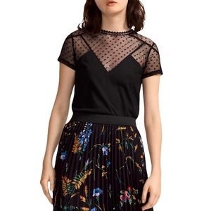 Maje tribor lace inset & dot pattern black top -1